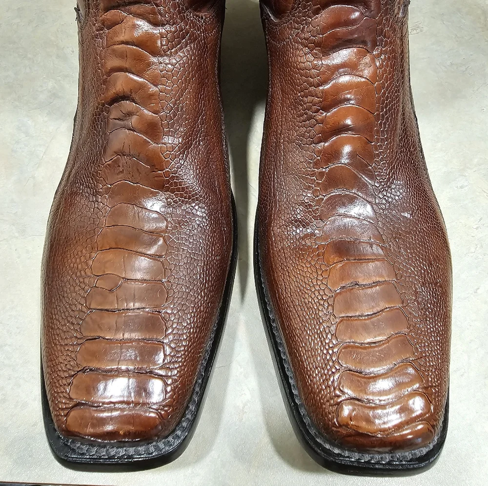 NEW Mens 11 D Dan Post Brown Genuine OSTRICH LEG Square Toe Western Cowboy Boots - Picture 4 of 13